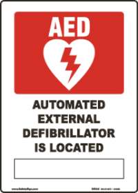 AED Is Located-Flat AED Sign In White