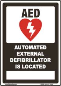 This Building Is Equipped With An AED-Flat Sign In Black/AED Is Located-Flat AED Sign
