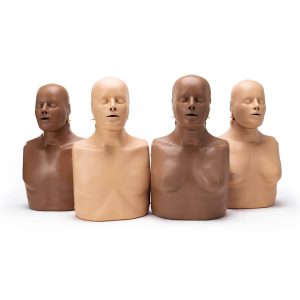 Four CPR training manikins - two dark and two light