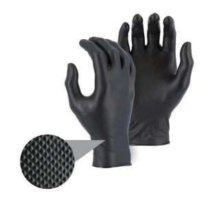 Majestic Super Grip Medical Grade Disposable Gloves with Diamond Grip Pattern (Black)