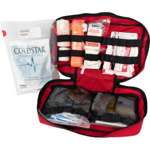 Open view of Class A First Aid Kit with Coldstar Instant Cold Pack to the side