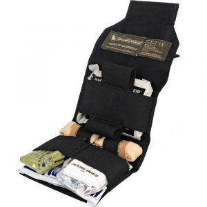 Open, right-side view of the lumbar first aid kit